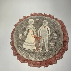 Vintage Handmade Embroidered Popery Pillow Lace Bow Woven